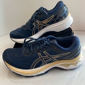 ASICS Gel Kayano 27 Navy Gold Running Shoes Womens Size 7